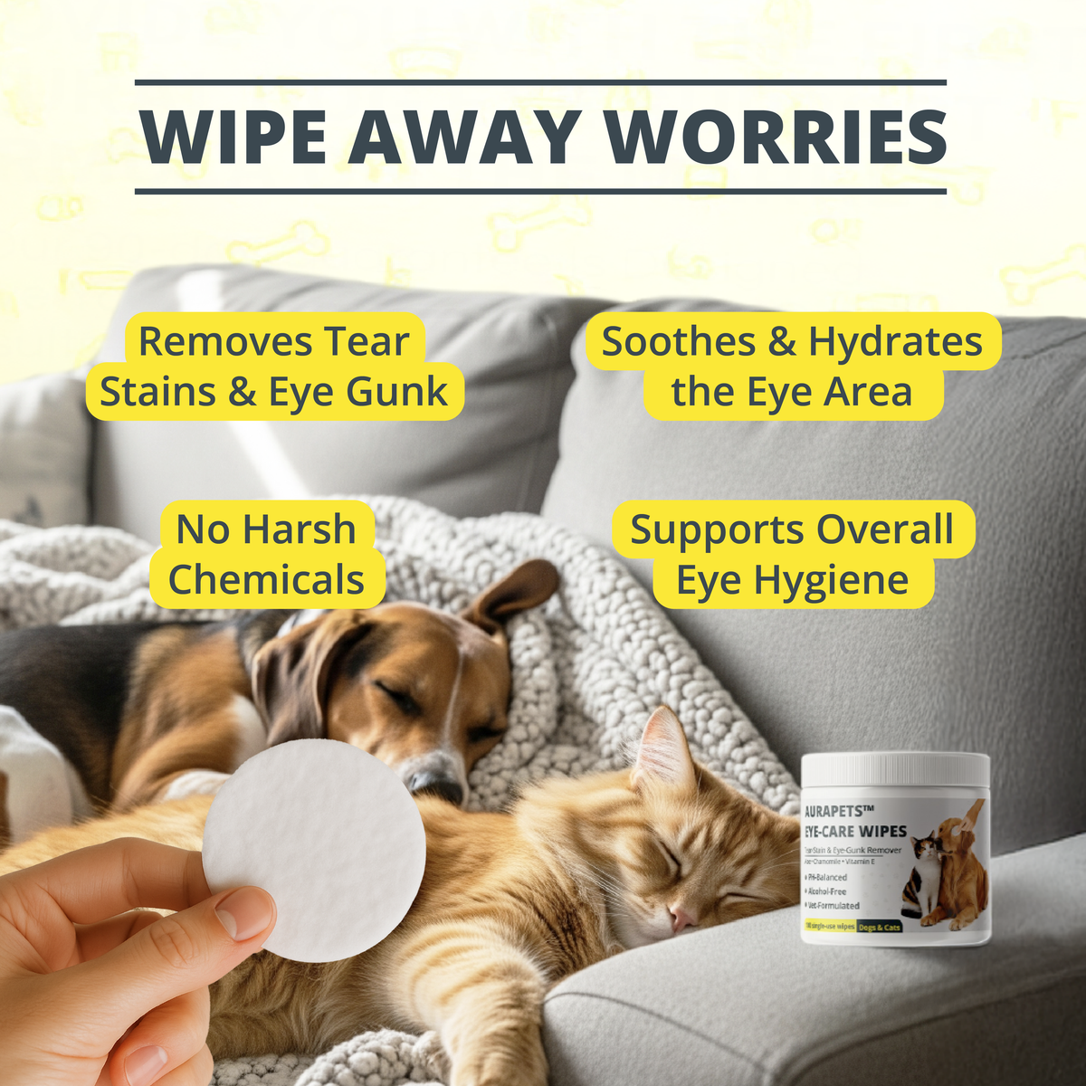 Dog Eye Wipes To Gently Clean Tear Stains, Boogers & Calm Irritation